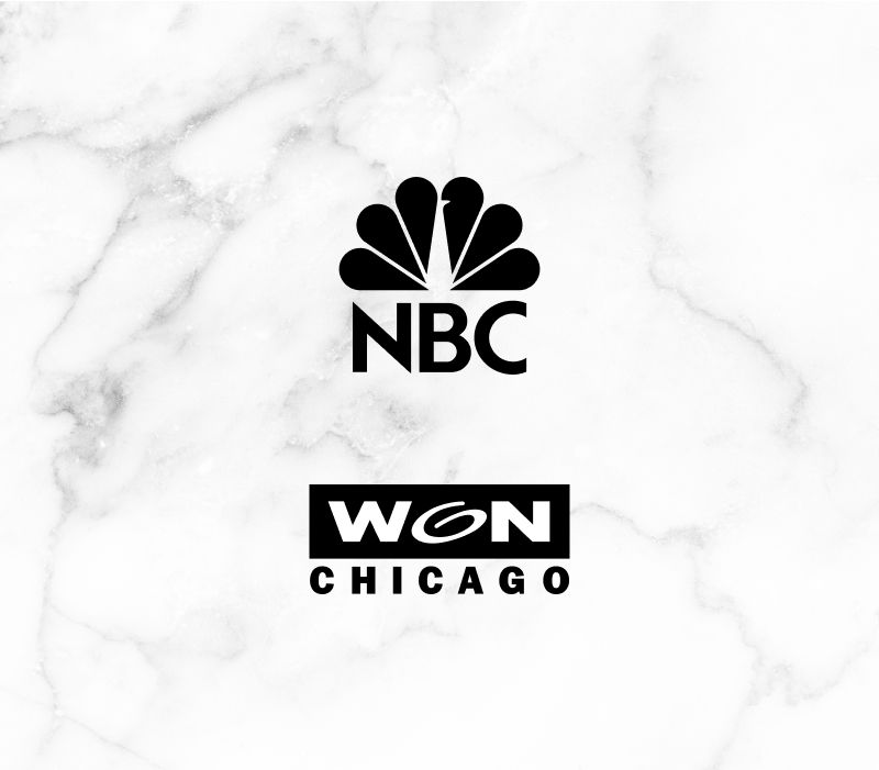 NBC WGN Chicago logos on a marble background.