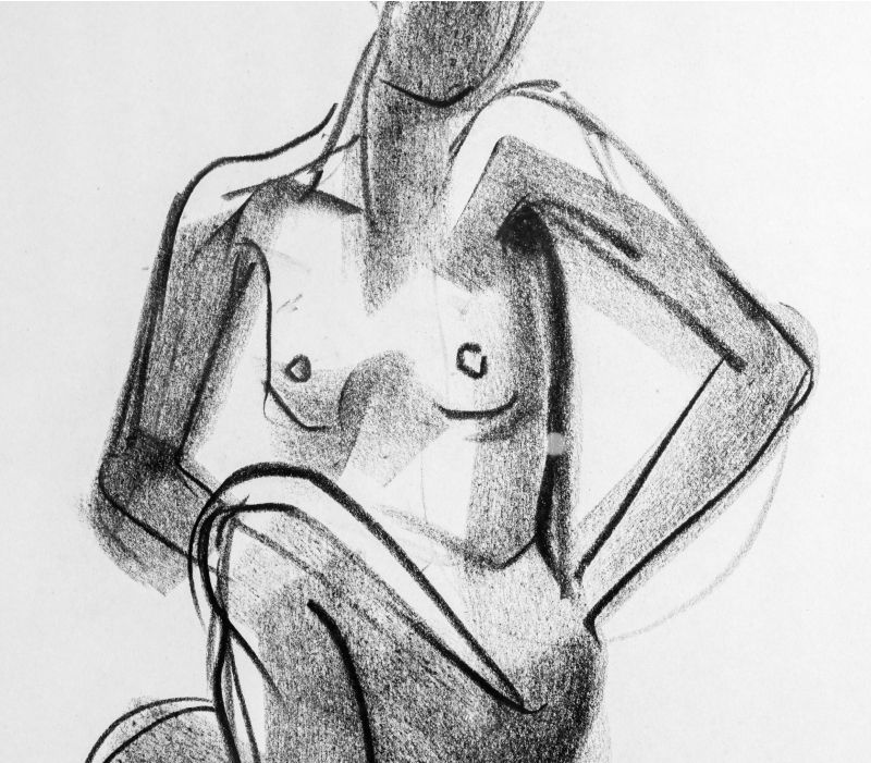 Abstract sketch of a seated nude figure.