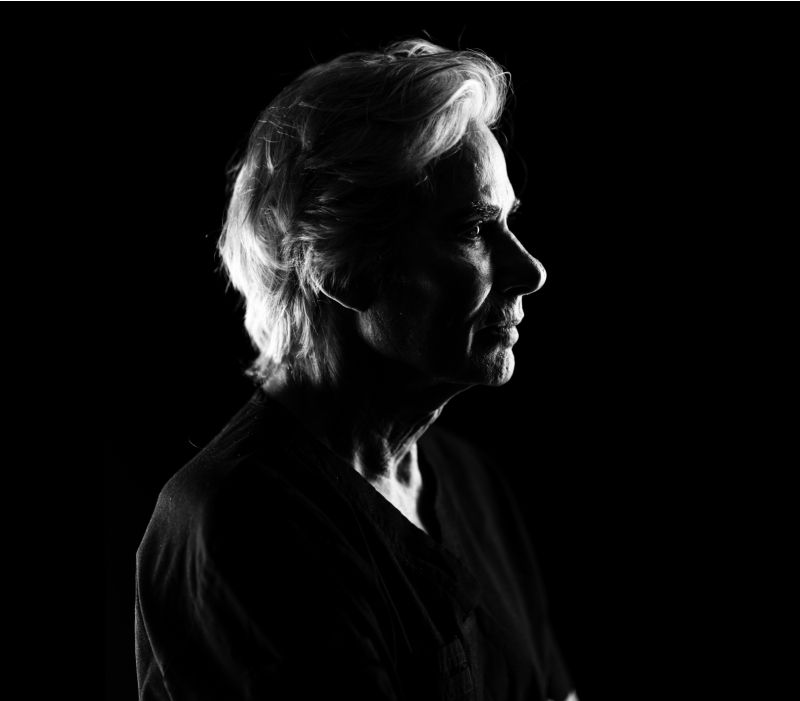 Profile silhouette of a person in black and white.