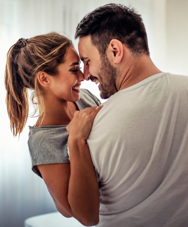 Couple sharing a joyful moment together.
